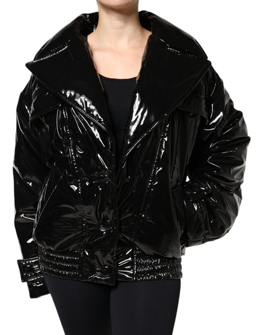 Schwarze Blousonjacke aus Polyester mit Knopfleiste