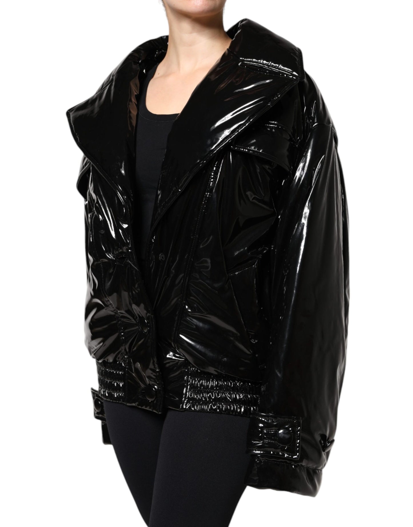 Schwarze Blousonjacke aus Polyester mit Knopfleiste