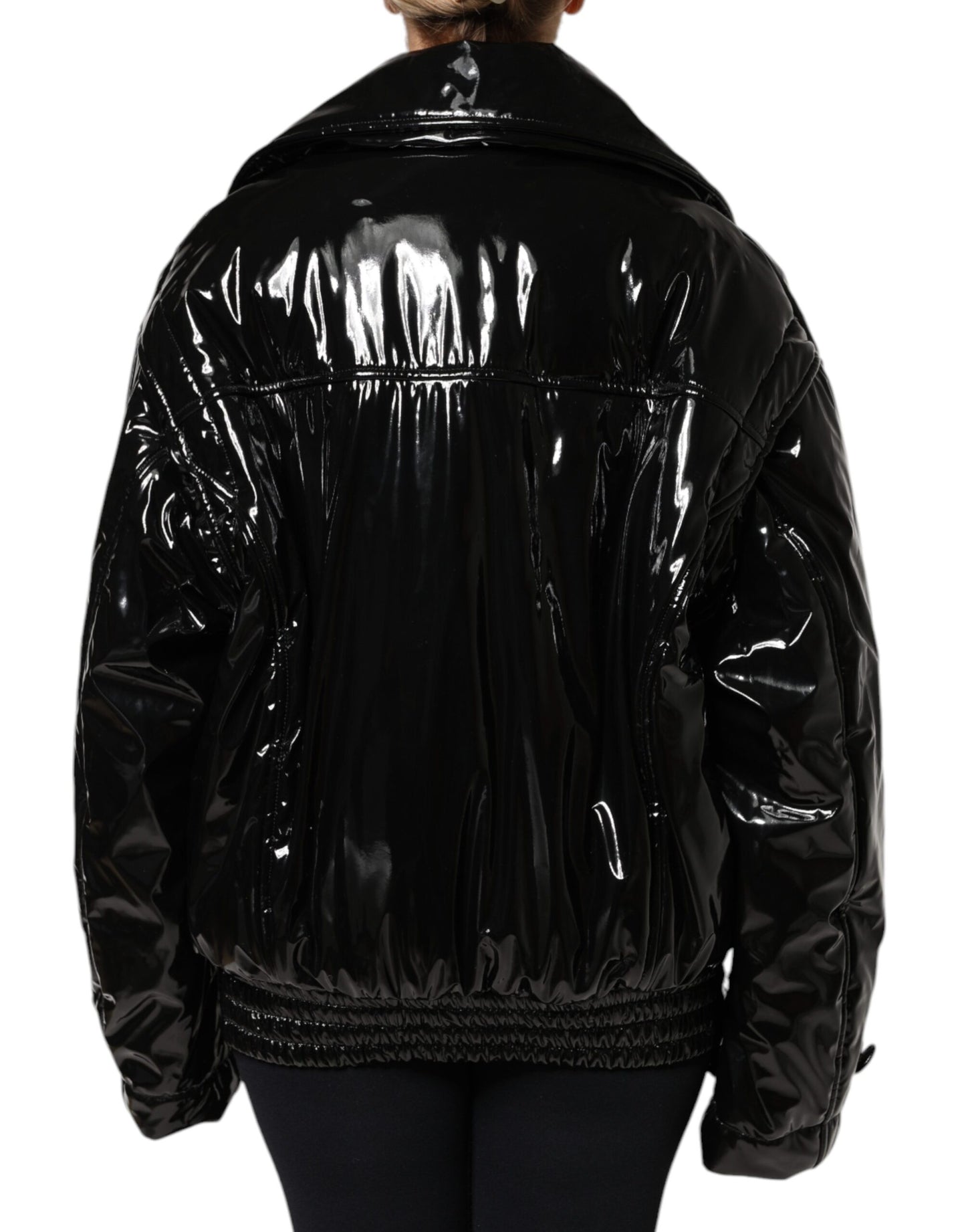 Schwarze Blousonjacke aus Polyester mit Knopfleiste