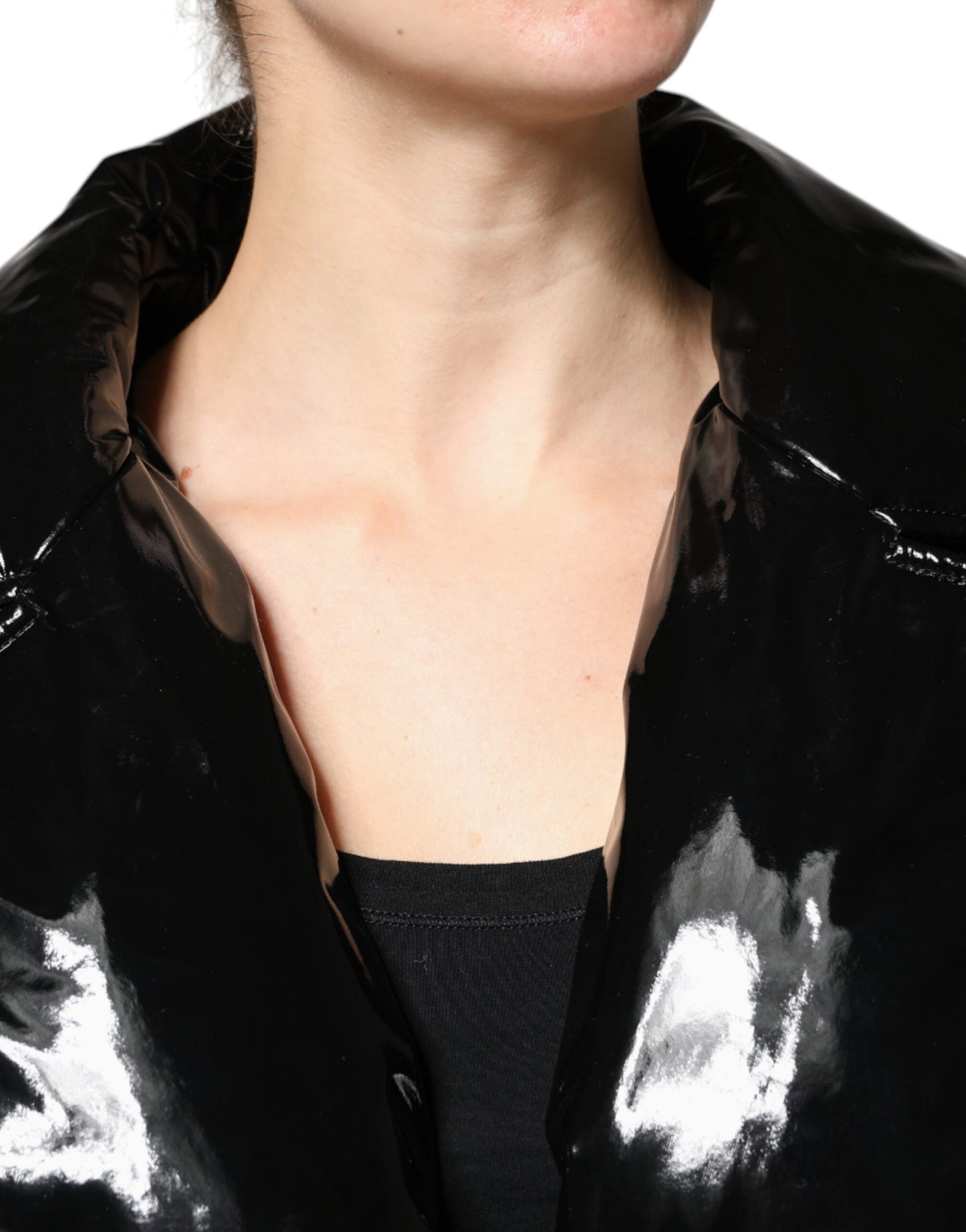 Schwarze Blousonjacke aus Polyester mit Knopfleiste