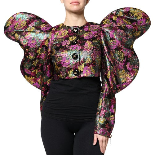 Kurze Jacquard-Jacke mit mehrfarbigem Blumenmuster