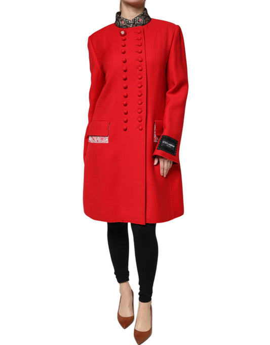 Rote Trenchcoatjacke aus Jacquardwolle für Damen