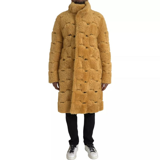 Gelbe, lange Teddy-Manteljacke aus Wolle