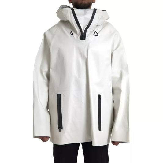 Weiße Herren-Blousonjacke aus wasserdichtem Leder