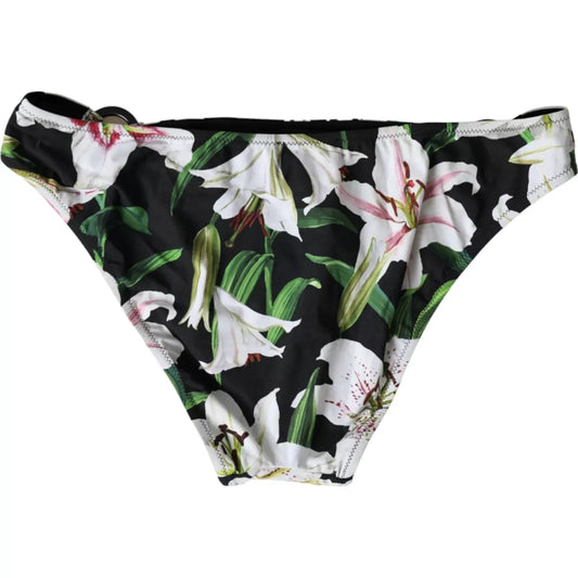 Schwarzer Lilien-Print Bademode Bottom Beachwear Bikini