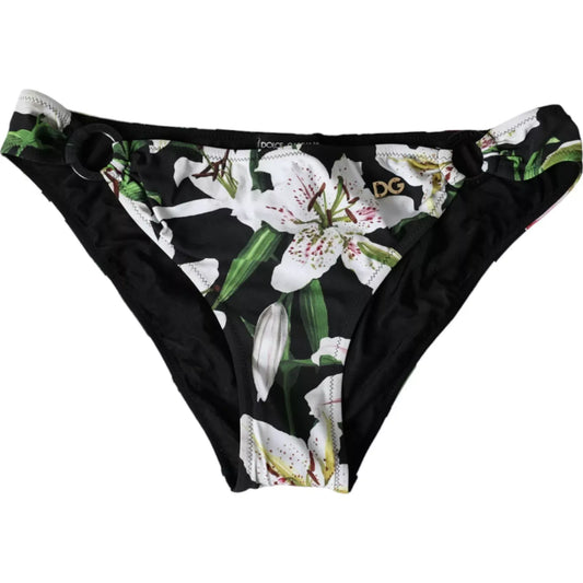 Schwarzer Lilien-Print Bademode Bottom Beachwear Bikini