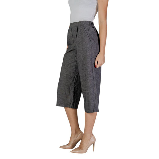Black And White Polyester Cropped Pant