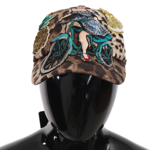 Braune Baseballmütze mit Leoparden-Pailletten-Applikation „Sicily“