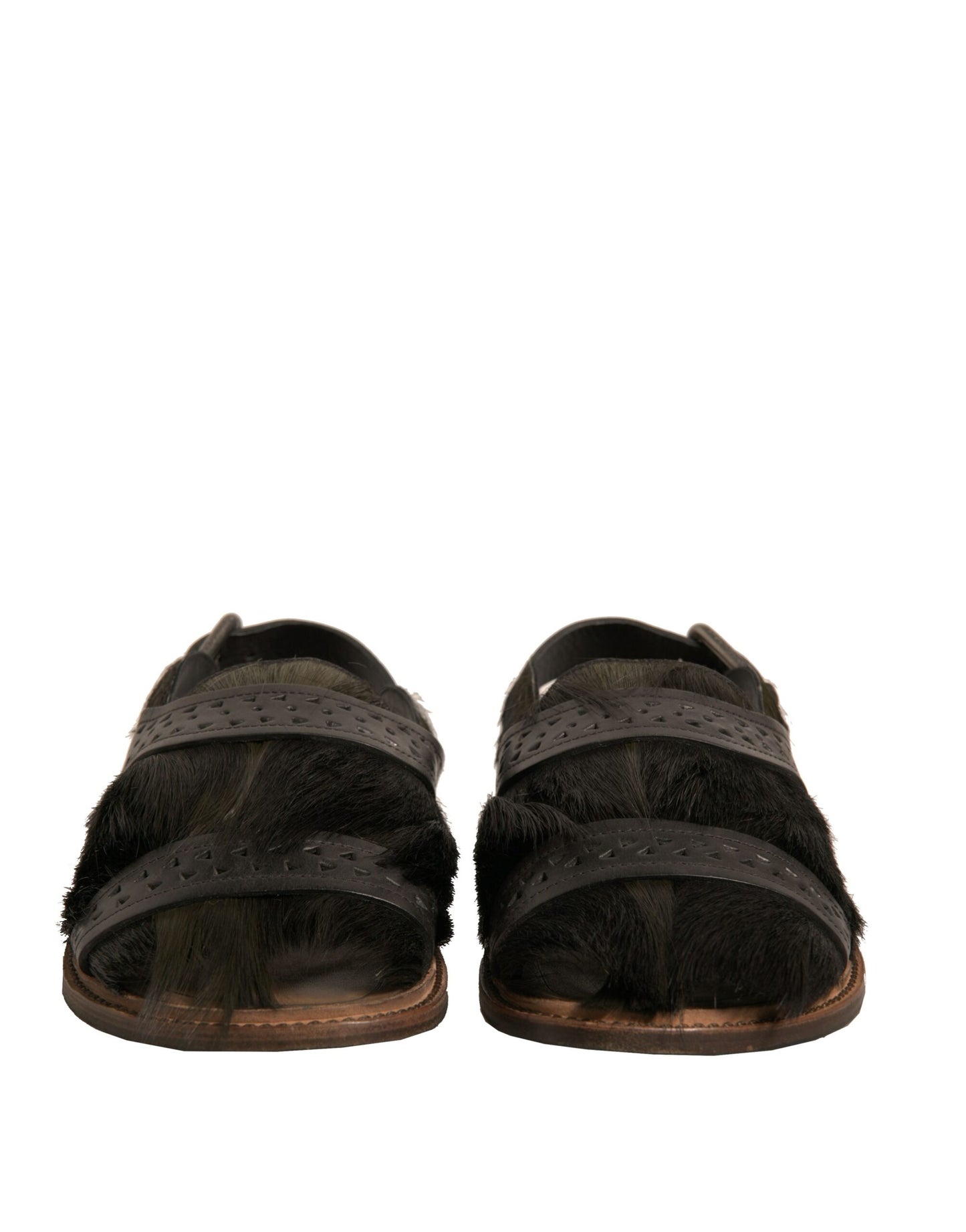 Grüne Gazelle Haar Leder Flats Sandalen Schuhe