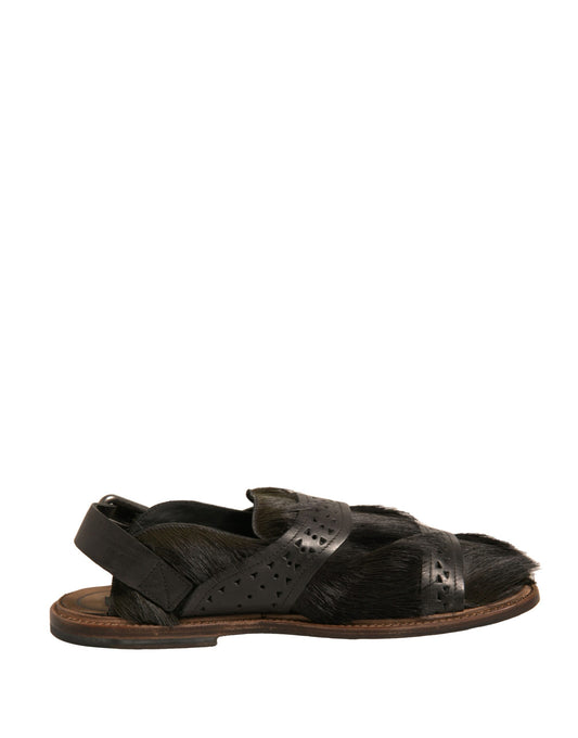 Grüne Gazelle Haar Leder Flats Sandalen Schuhe