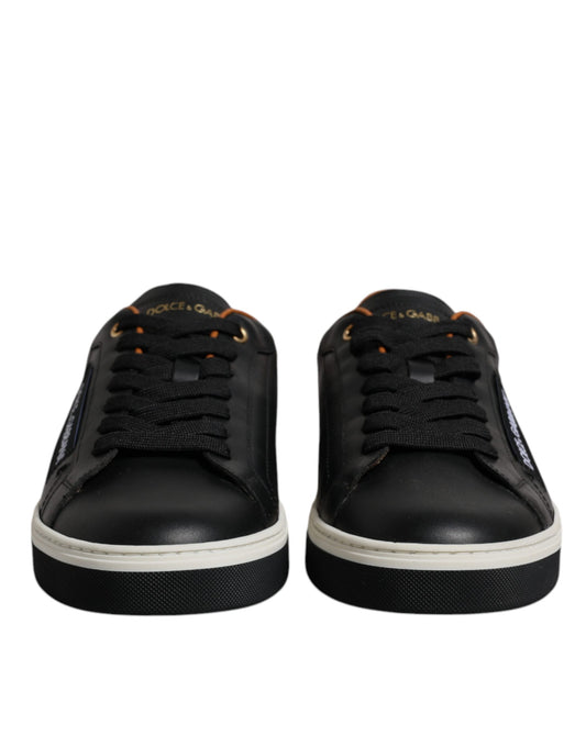 Schwarze Leder Low Top Herren Sneakers Schuhe