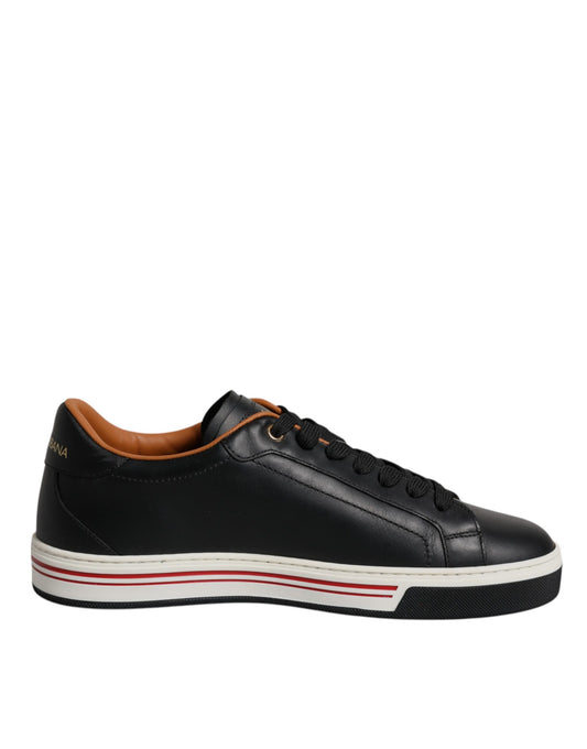 Schwarze Leder Low Top Herren Sneakers Schuhe