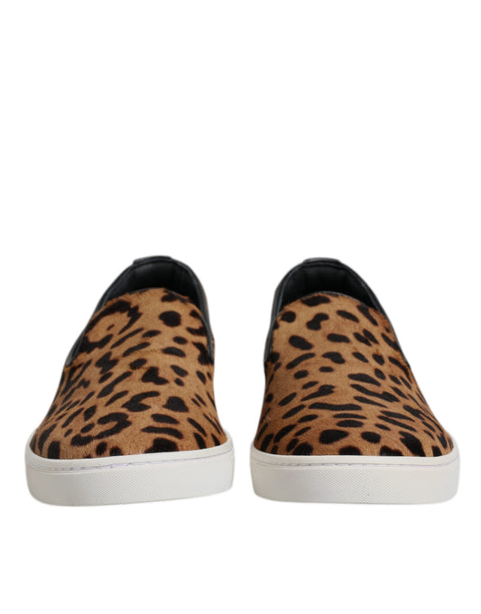 Braune Kalbsleder Pelz Leopard Sneakers Schuhe
