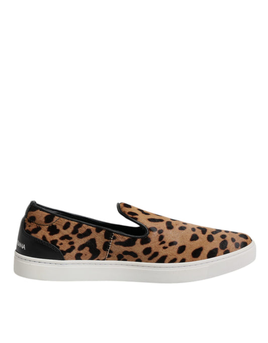 Braune Kalbsleder Pelz Leopard Sneakers Schuhe