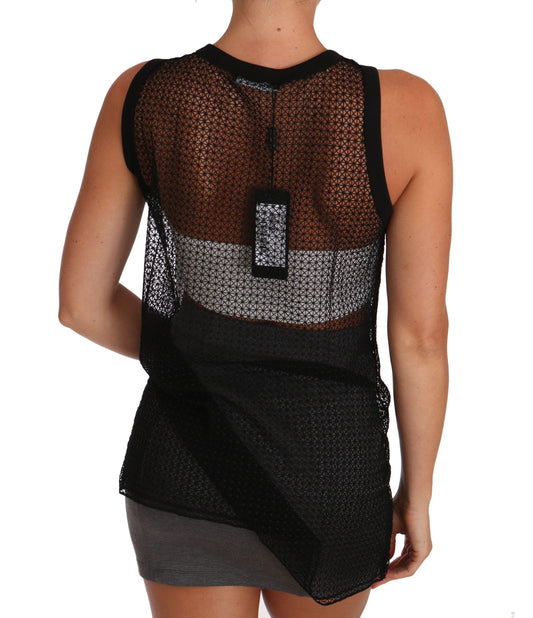 Schwarzes transparentes Mesh-Bluse-T-Shirt