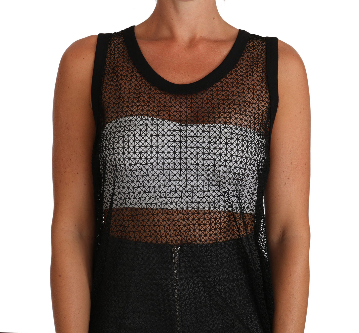 Schwarzes transparentes Mesh-Bluse-T-Shirt
