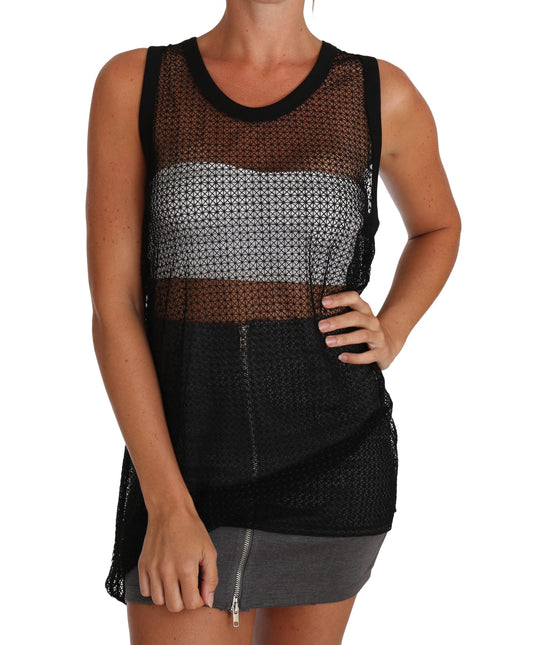 Schwarzes transparentes Mesh-Bluse-T-Shirt