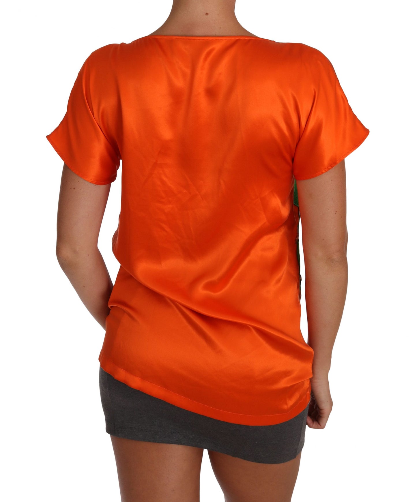Seiden-T-Shirt mit orange-zitronenfarbenem Kristall