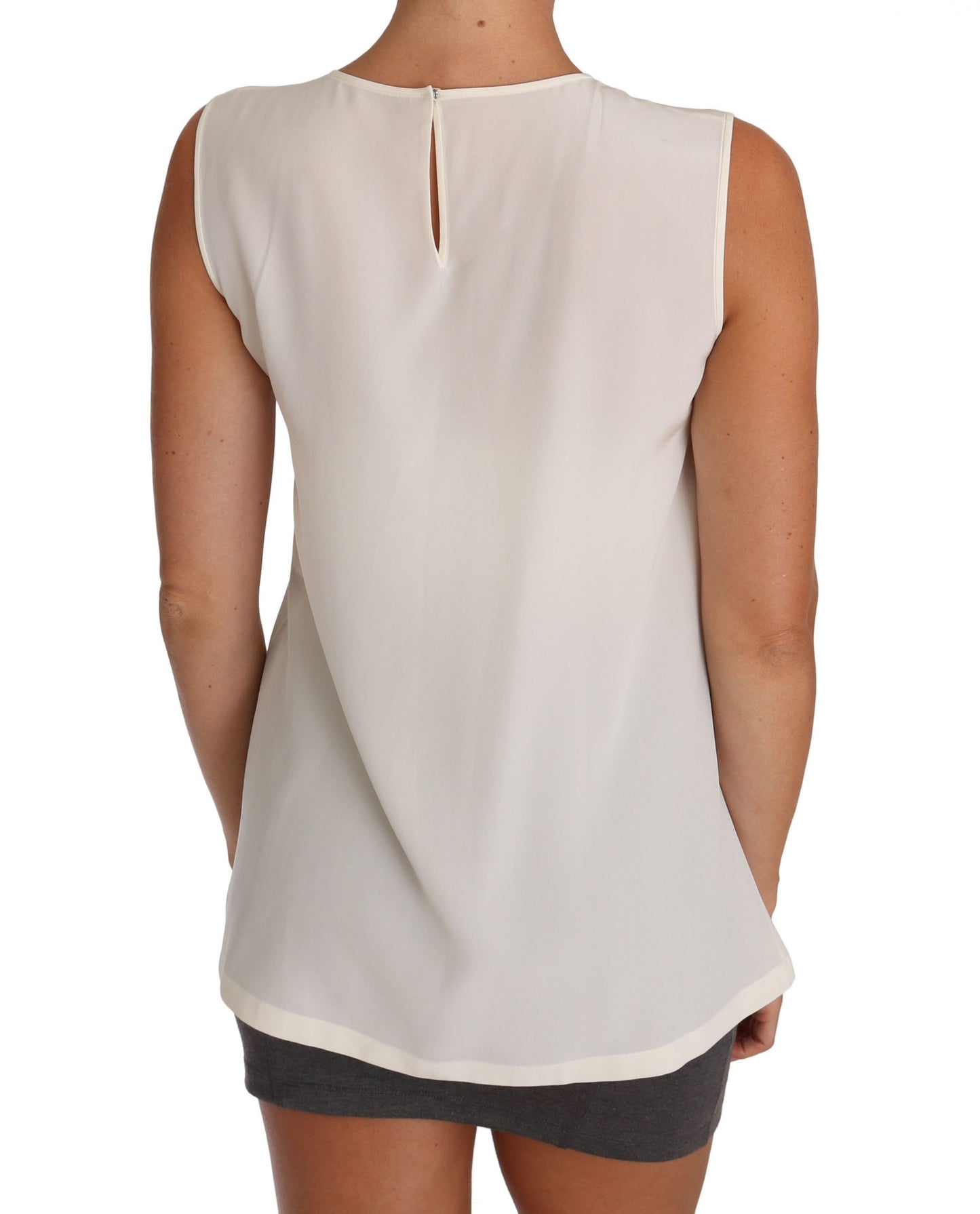 Weißes Seiden-T-Shirt mit Feenmotiv und Kristallpailletten