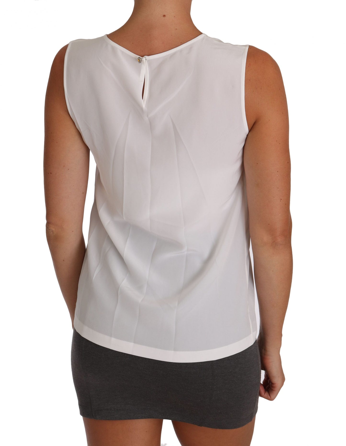 Weißes ärmelloses A-Linien-Bluse-T-Shirt-Oberteil aus Seide