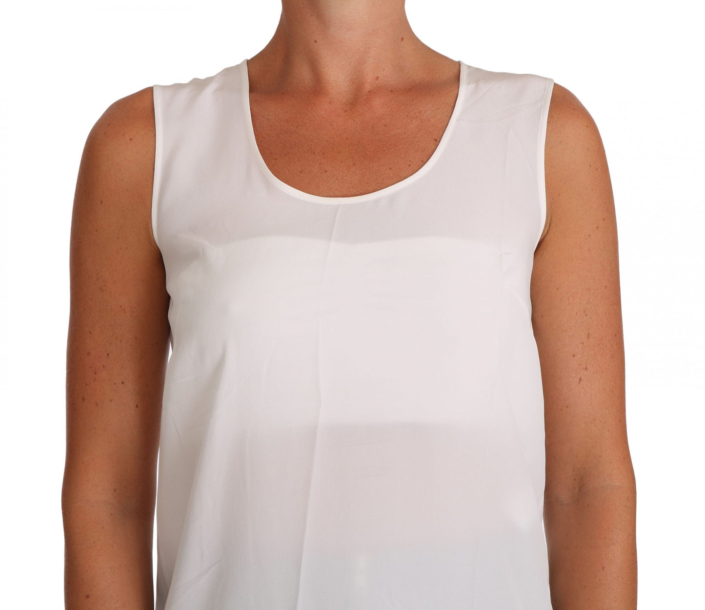 Weißes ärmelloses A-Linien-Bluse-T-Shirt-Oberteil aus Seide