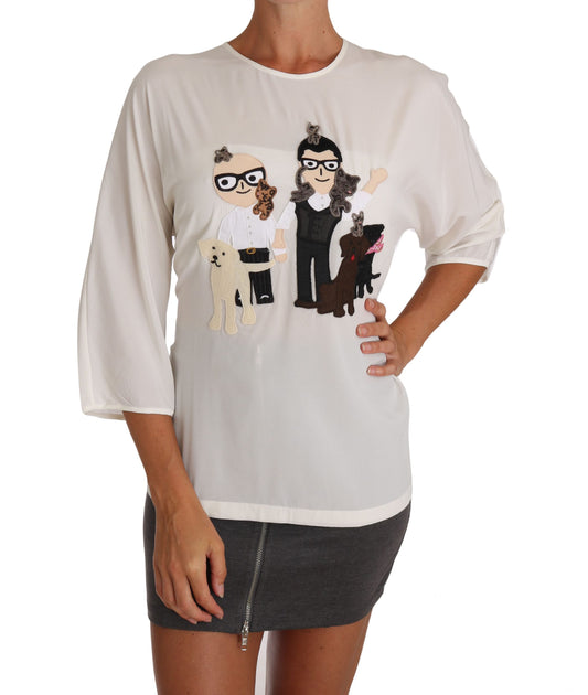 Weißes Seiden-T-Shirt mit #dgfamily-Bluse