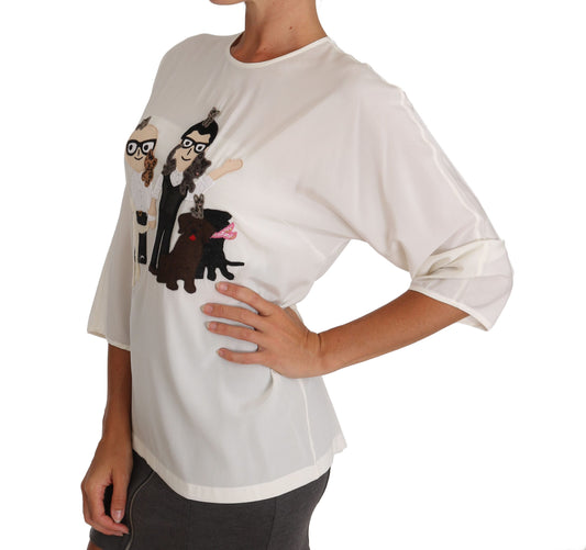 Weißes Seiden-T-Shirt mit #dgfamily-Bluse