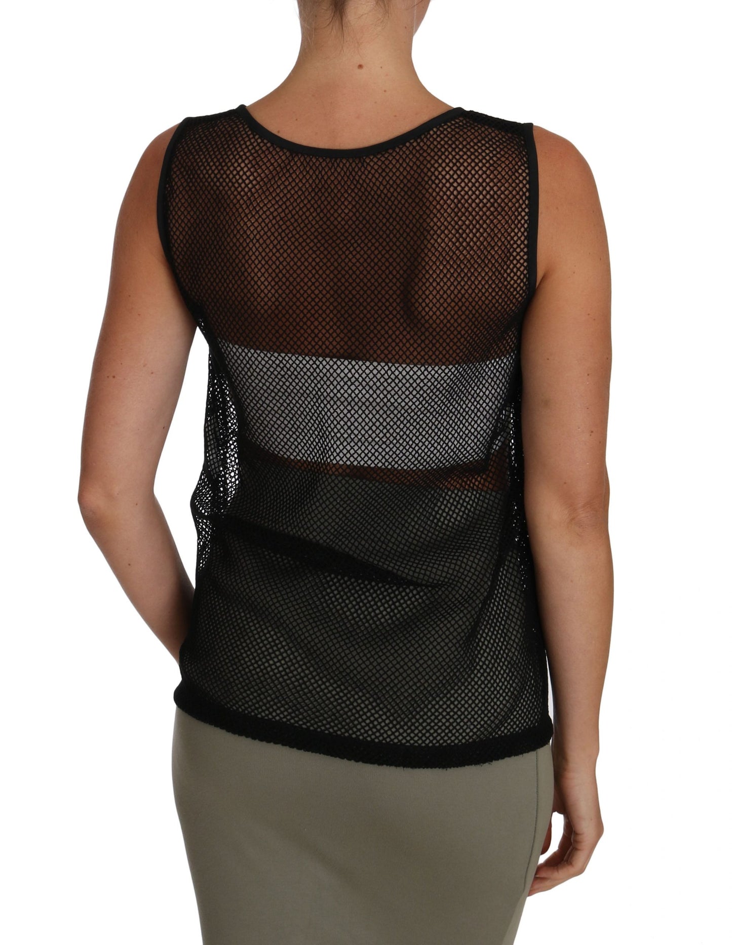 Schwarzes transparentes Mesh-Bluse-T-Shirt