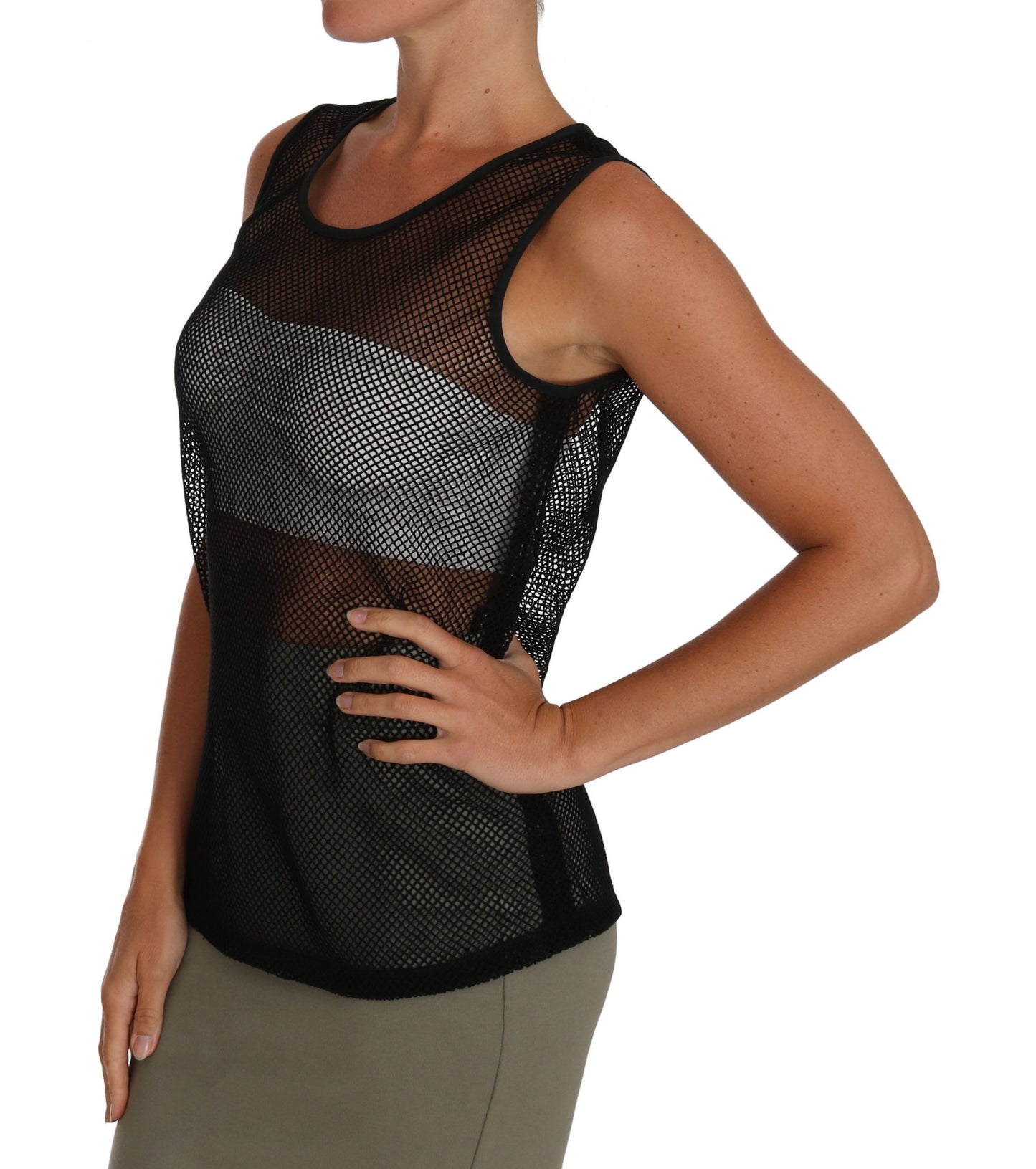 Schwarzes transparentes Mesh-Bluse-T-Shirt