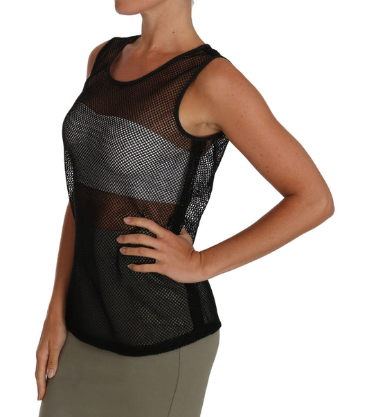 Schwarzes transparentes Mesh-Bluse-T-Shirt