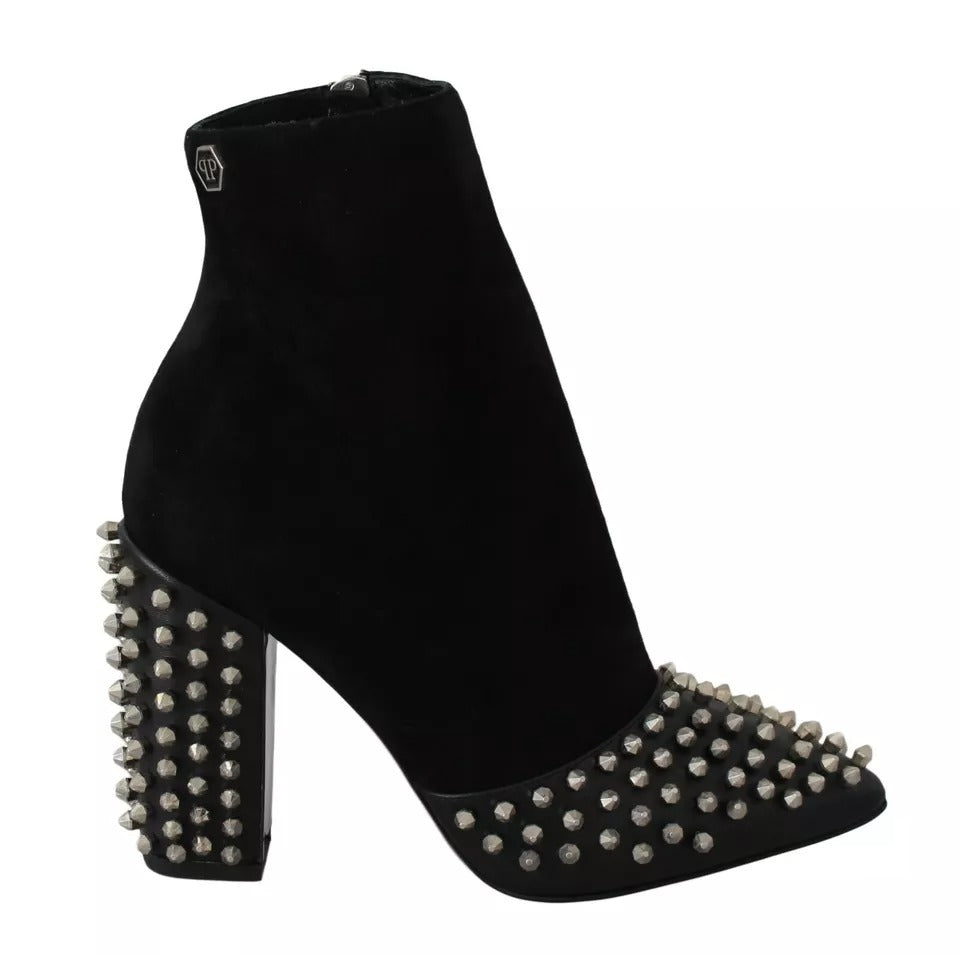 Schwarze Wildleder-Stiefeletten mit Nieten