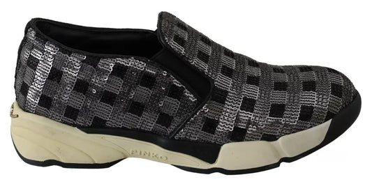 Silber-schwarze Slip-on-Sneakers im Sequence-Design