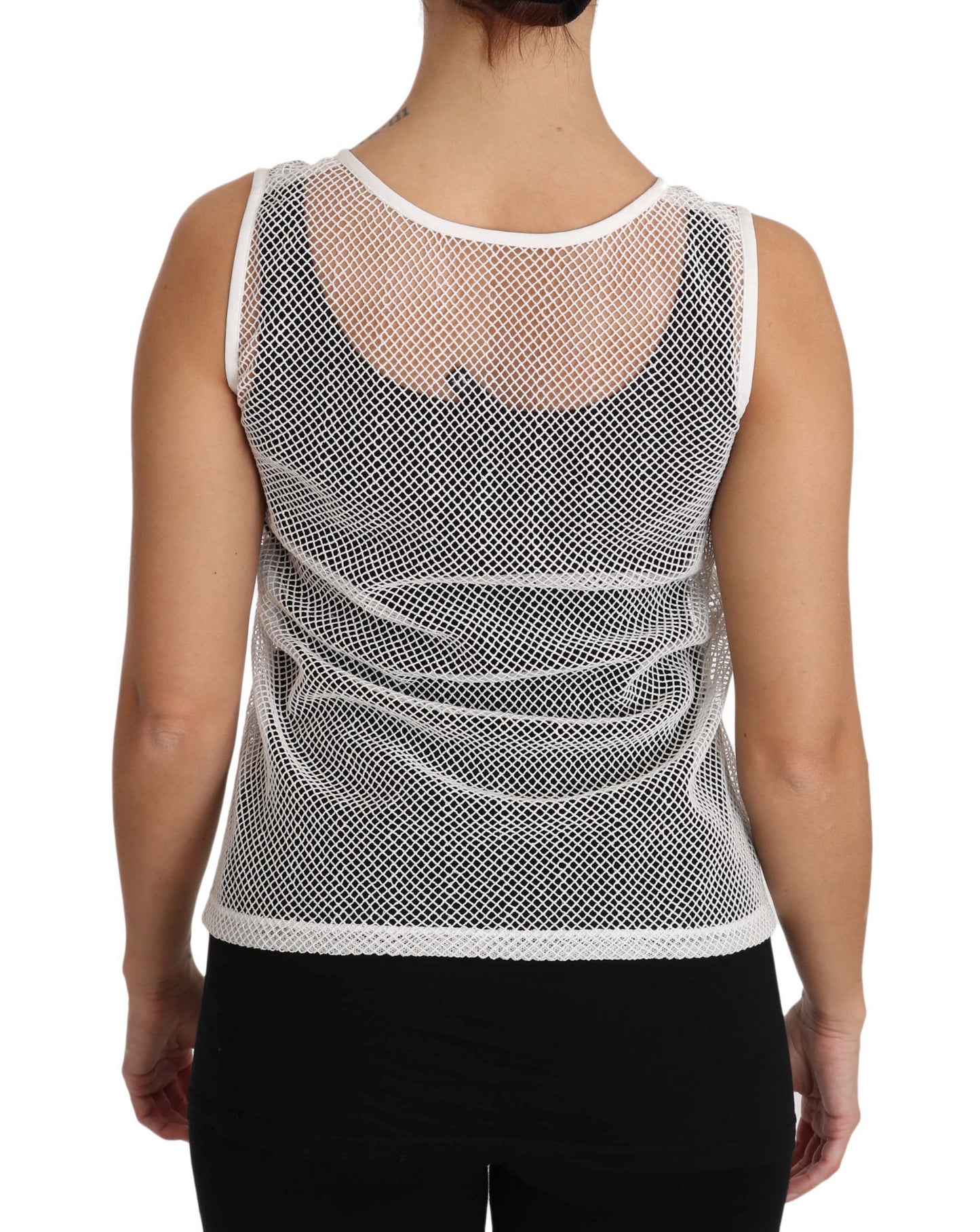Weißes transparentes ärmelloses Tanktop aus Netzstoff