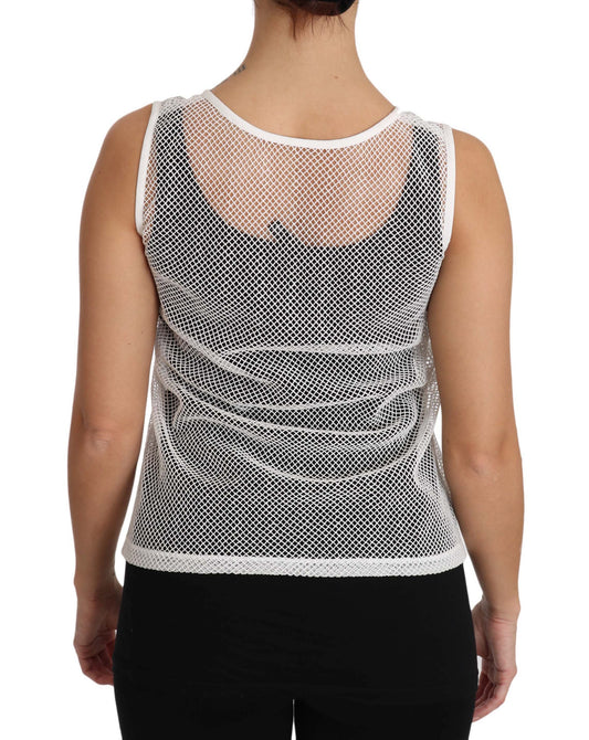 Weißes transparentes ärmelloses Tanktop aus Netzstoff