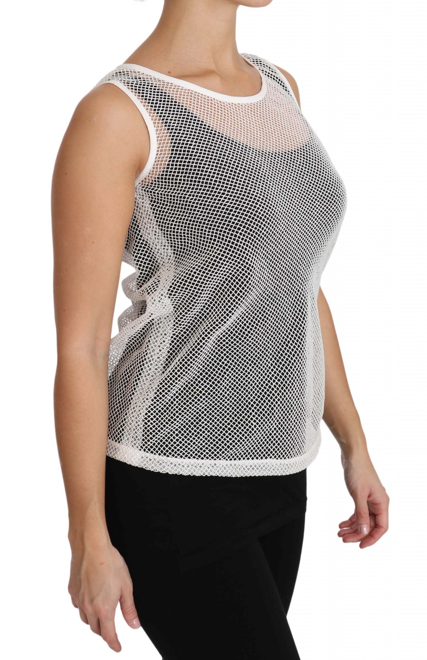 Weißes transparentes ärmelloses Tanktop aus Netzstoff