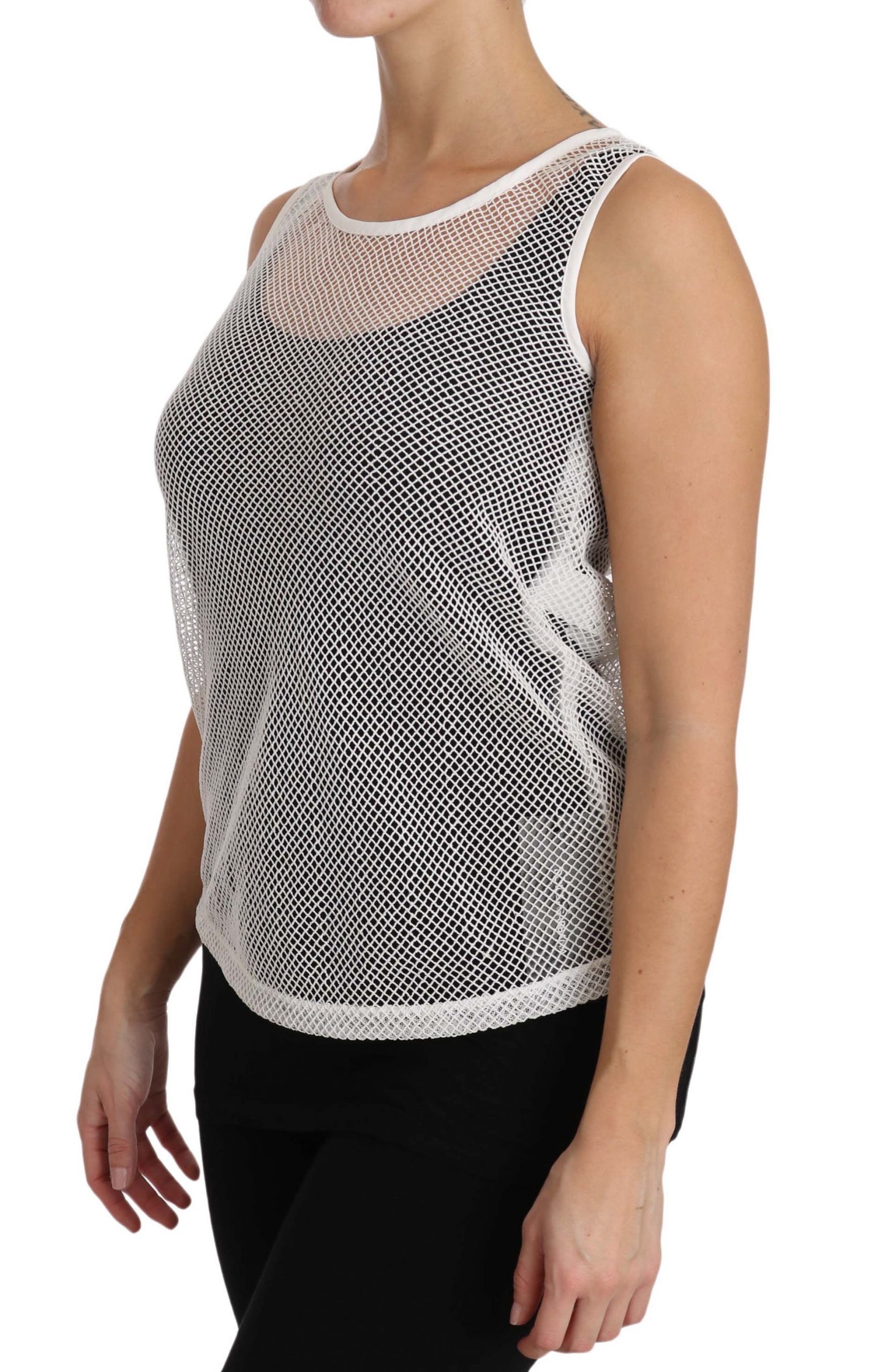 Weißes transparentes ärmelloses Tanktop aus Netzstoff