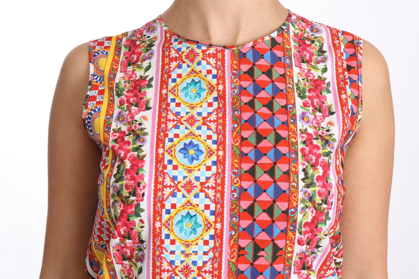 Tanktop aus reiner Baumwolle mit Carretto-Print und Blumenbluse
