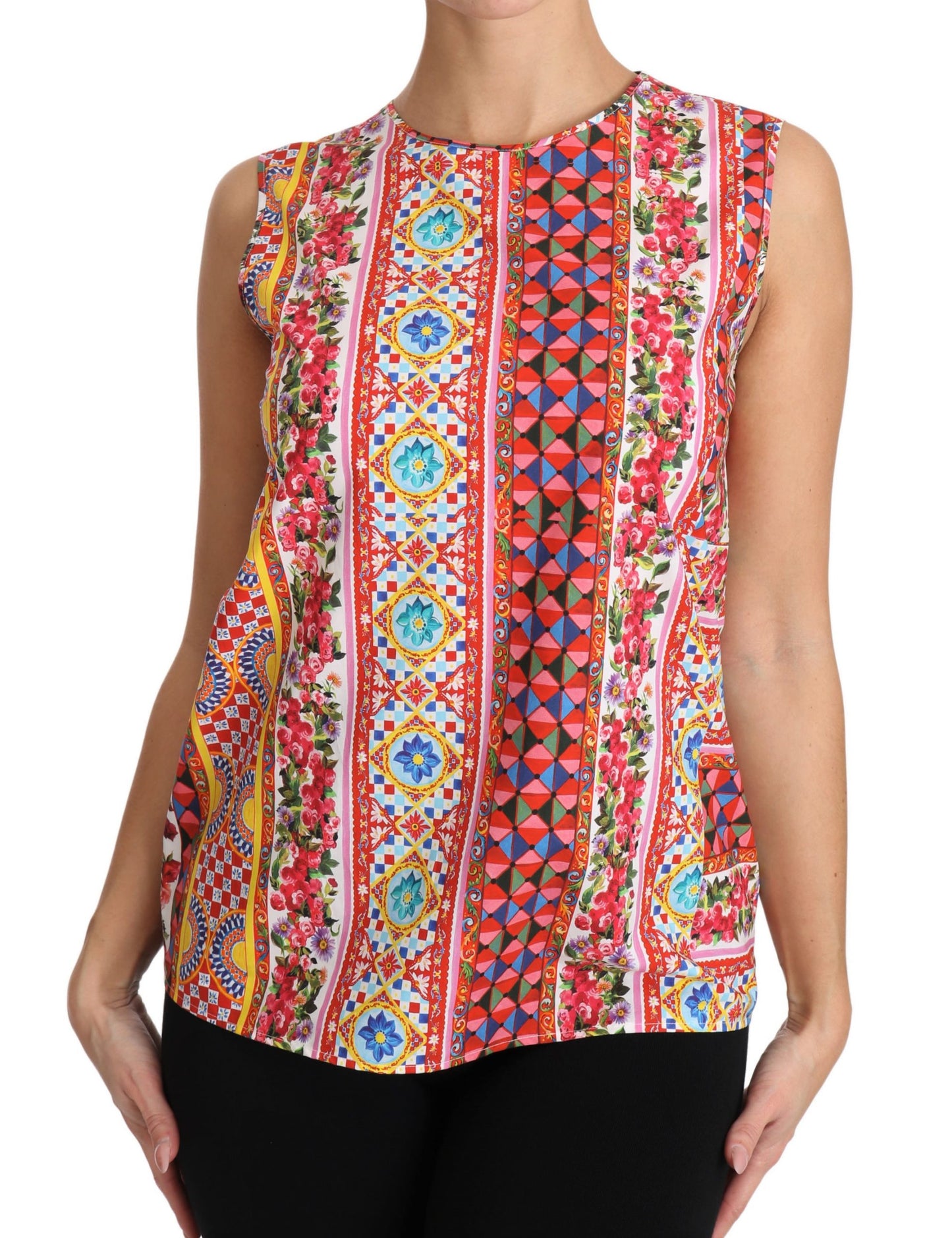 Tanktop aus reiner Baumwolle mit Carretto-Print und Blumenbluse