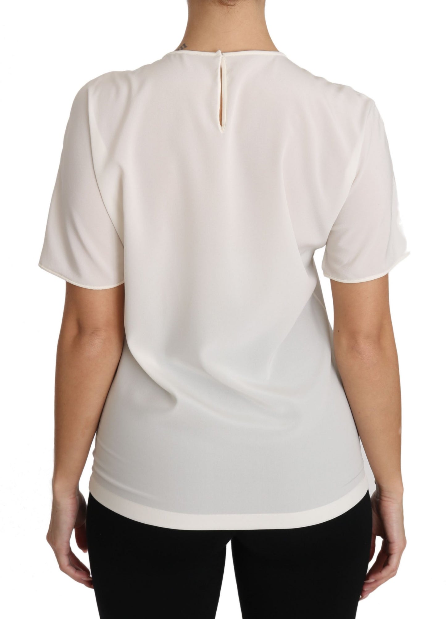 Weißes Seidenstretch-T-Shirt #dgfamily