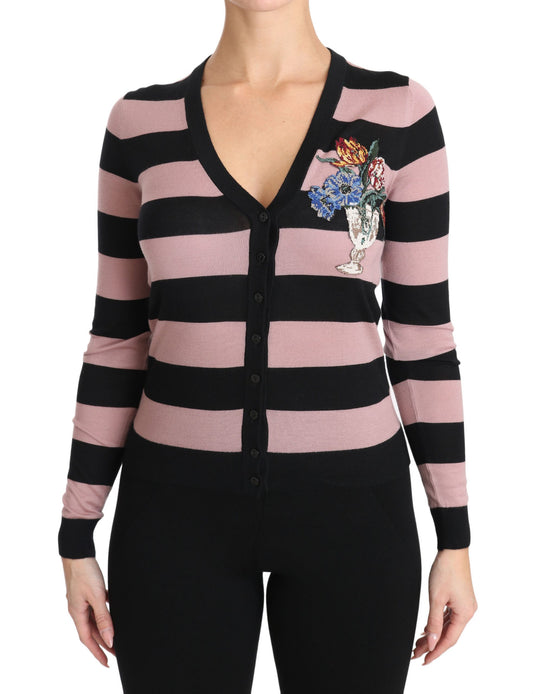 Rosafarbener Cardigan aus Kaschmir mit Blumenmuster
