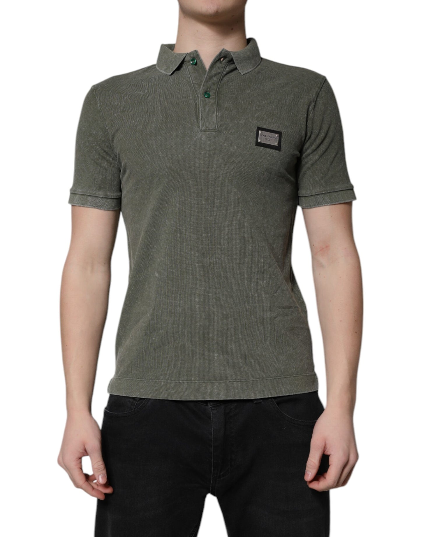 Poloshirt aus Baumwolle mit Logo-Schild in Armeegrün