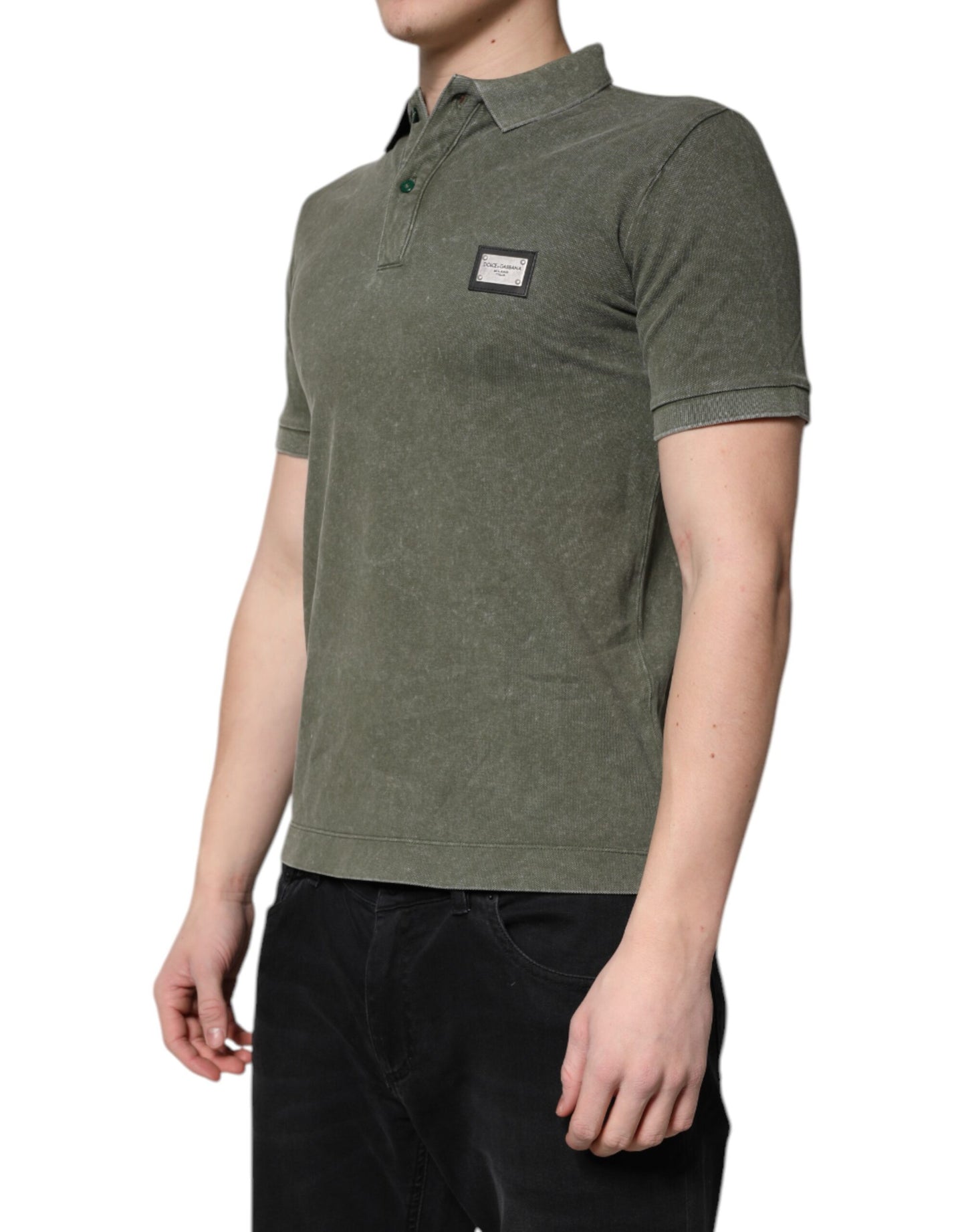 Poloshirt aus Baumwolle mit Logo-Schild in Armeegrün