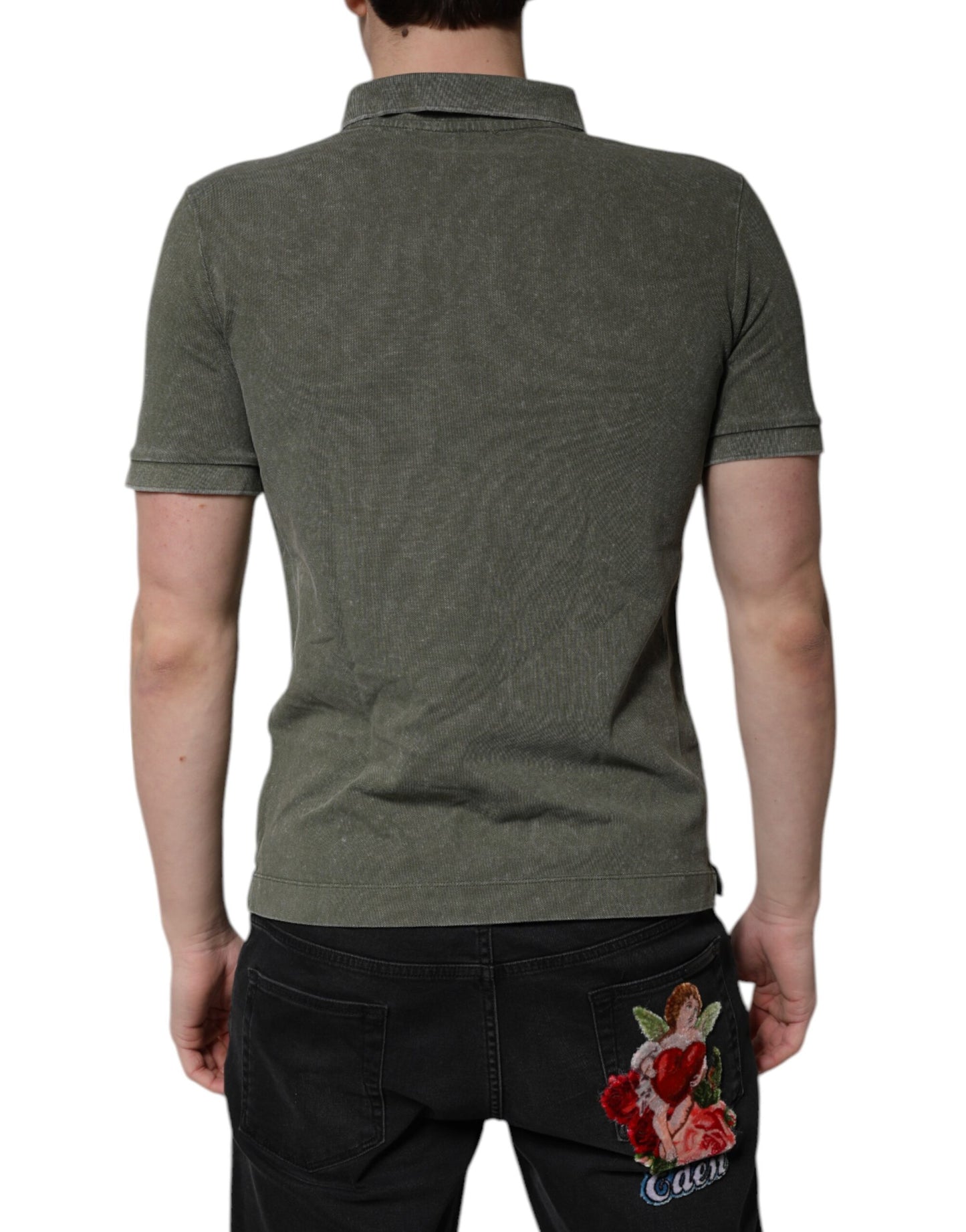 Poloshirt aus Baumwolle mit Logo-Schild in Armeegrün