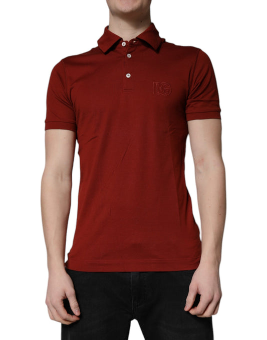 Rotes Poloshirt aus Baumwolle mit DG-Logo und Kragen für Herren