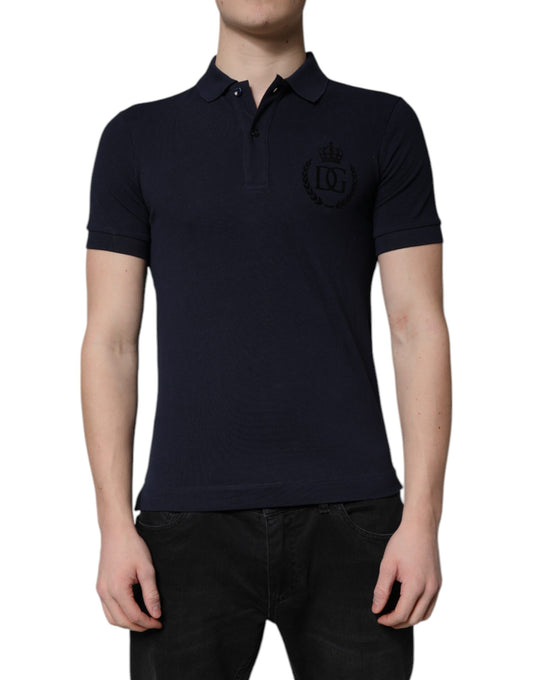 Dunkelblaues Polo-T-Shirt aus Baumwolle mit Kronenkragen
