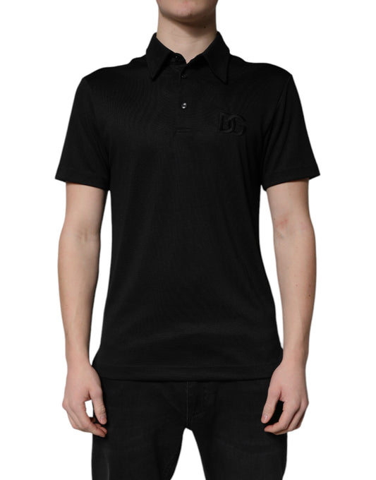 Schwarzes Polo-T-Shirt aus Polyester mit DG-Logo und Kragen