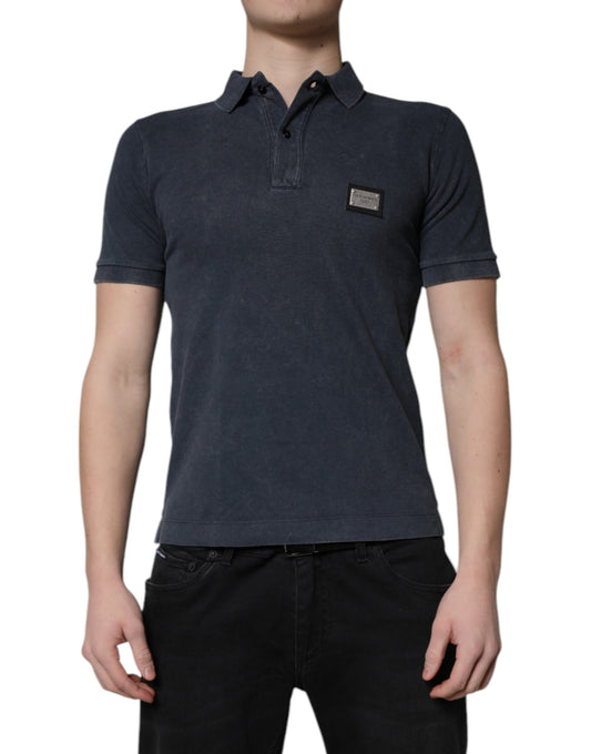 Dunkelblaues Poloshirt aus Baumwolle mit Logo-Plakette für Herren