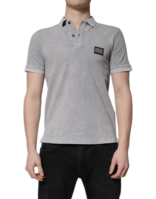 Graues Poloshirt aus Baumwolle mit Logo-Plakette für Herren