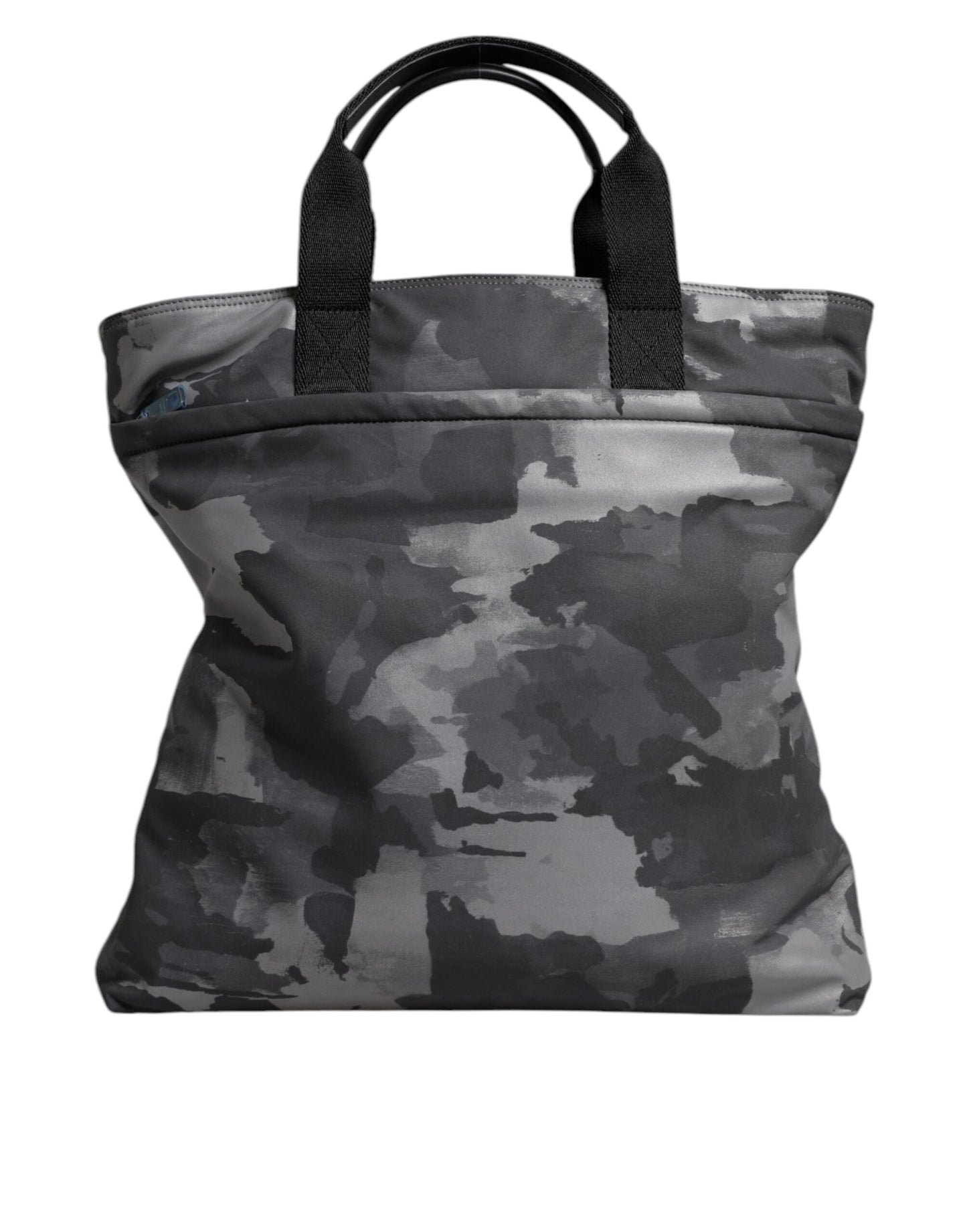 Graue Tragetasche aus Baumwolle mit mehreren Fächern im Camouflage-Muster