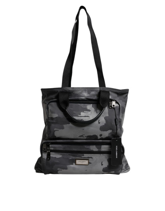 Gray Camo Cotton Multiple Compartments Tote Bag